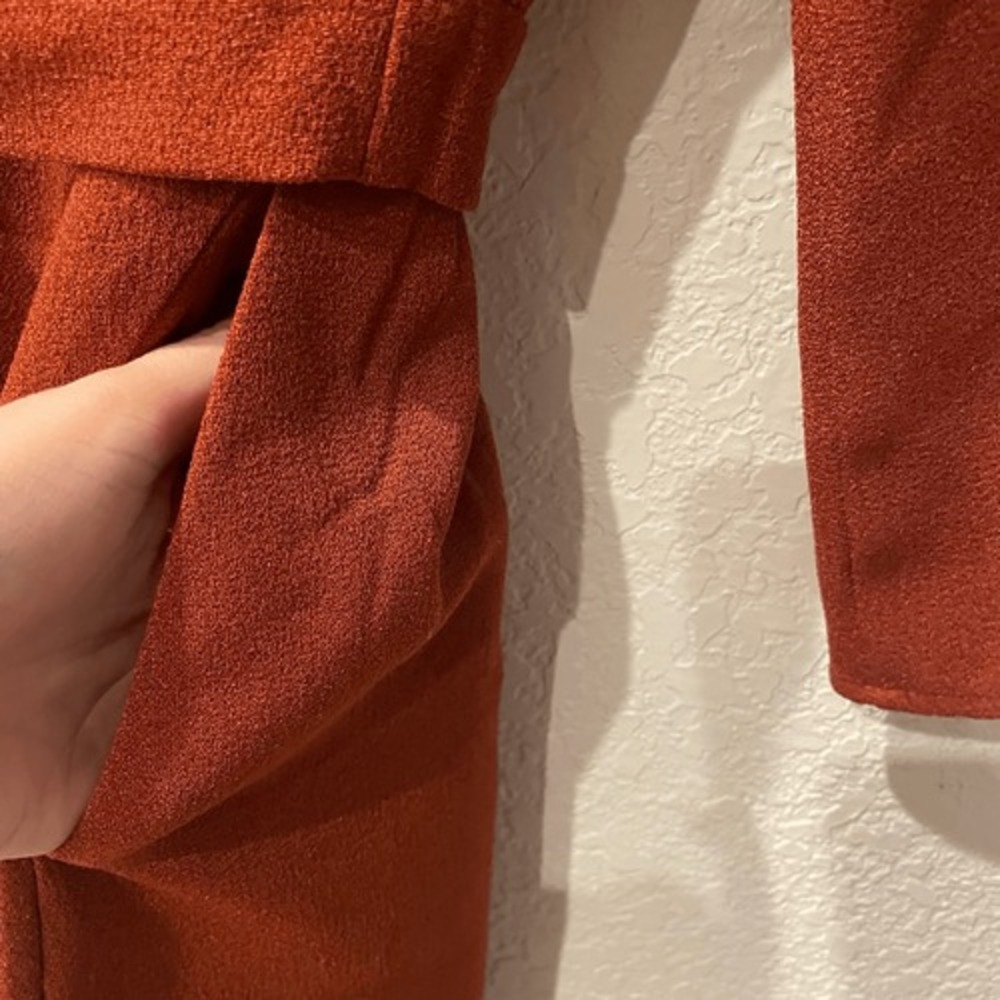 WAYF Burnt Orange Mini‎ Wrap Dress Size Small Boho Chic, V-Neck, Long 3/4 Sleeve - Picture 7 of 10